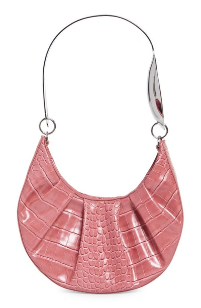 Shop Puppets And Puppets Spoon Handle Croc Embossed Faux Leather Hobo In Pink