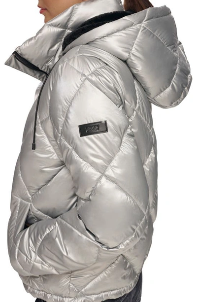 Shop Dkny Diamond Quilt Water Resistant Puffer Jacket In Silver Metallic Cire