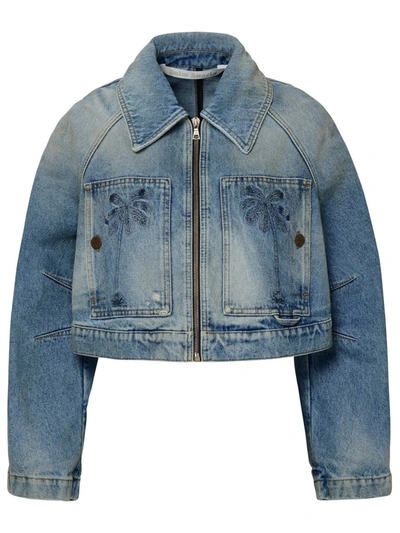 Shop Palm Angels Paris Blue Denim Jacket
