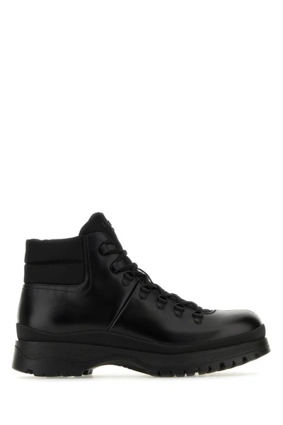 Shop Prada Man Black Re-nylon And Leather Brixxen Ankle Boots