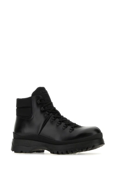 Shop Prada Man Black Re-nylon And Leather Brixxen Ankle Boots