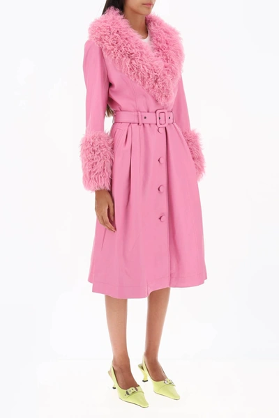 Shop Saks Potts Foxy Leather And Shearling Long Coat Women In Pink