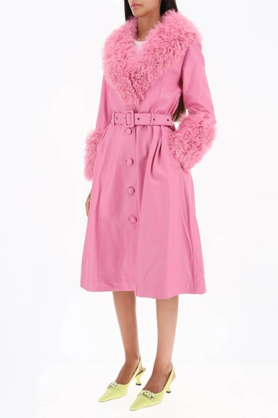 Shop Saks Potts Foxy Leather And Shearling Long Coat Women In Pink