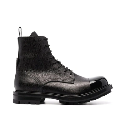 Shop Alexander Mcqueen Leather Lace Up Boots In Black