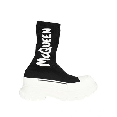 Shop Alexander Mcqueen Sock-style Logo-print Boots In Black
