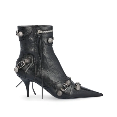 Shop Balenciaga Cagole Leather Boots In Black