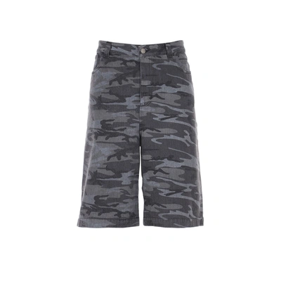 Shop Balenciaga Camouflage Denim Shorts In Gray