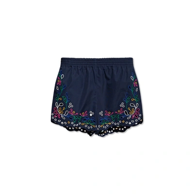 Shop Chloé Cotton Shorts In Blue