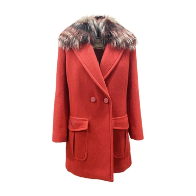 Shop Fendi Fur Collar Wool Coat In Red