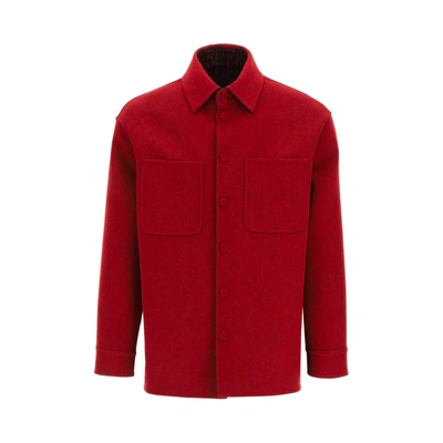 Shop Fendi Wool Ff Monogram Jacket In Red