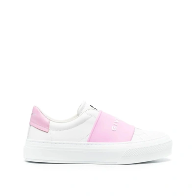 Shop Givenchy Logo Leather Sneakers In White