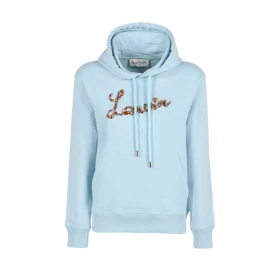Shop Lanvin Logo Hooded Sweatshirt In Blue