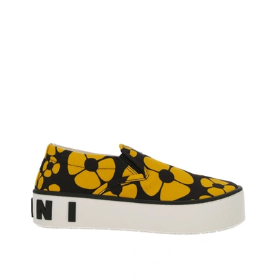 Shop Marni Printed Slip On Sneakers In Black