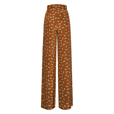 Shop Max Mara Printed Silk Pants In Brown