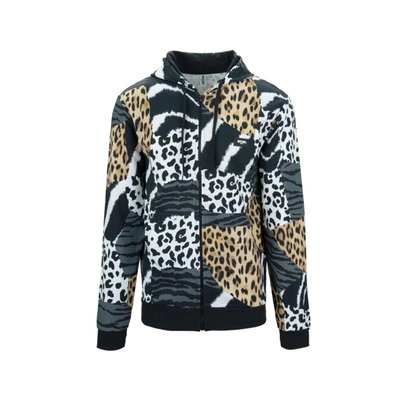 Shop Moschino Swim Leopard Logo Hooded Sweatshirt In Black