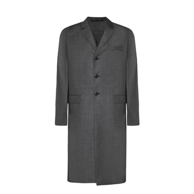 Shop Prada Wool Coat In Gray