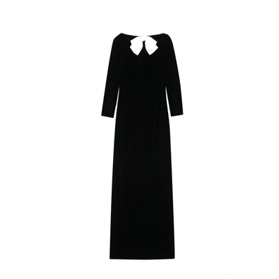 Shop Saint Laurent Velvet Long Dress In Black