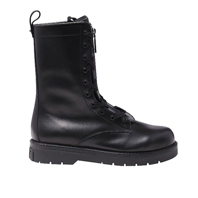 Shop Valentino Combat Leather Boots In Black
