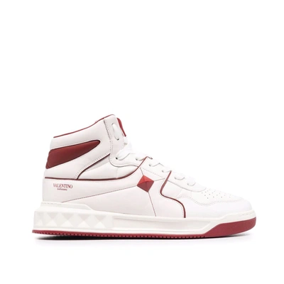 Shop Valentino High Top Leather Sneakers In White