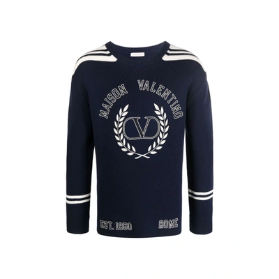 Shop Valentino Wool Logo Sweater In Blue