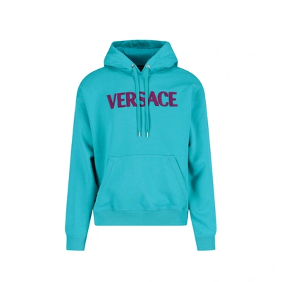 Shop Versace Cotton Logo Sweatshirt In Green