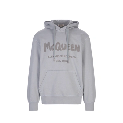 Alexander Mcqueen Graffiti Logo Print Sweatshirt In Gray