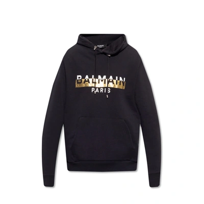 Shop Balmain Logo Hooded Sweatshirt In Black