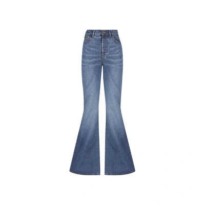 Shop Chloé Cotton Denim Flared Jeans In Blue