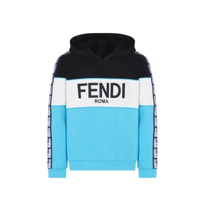 Shop Fendi Logo Hooded Sweatshirt In Blue