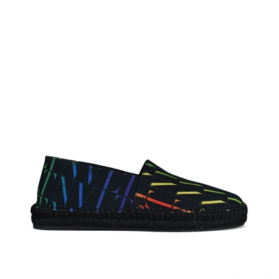 Valentino Espadrilles With All-over Multicolor Vltn Logo In Black