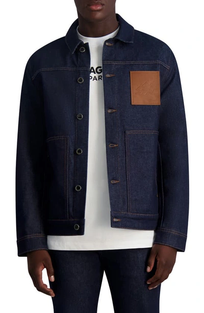 Shop Karl Lagerfeld Raw Denim Jacket In Blue
