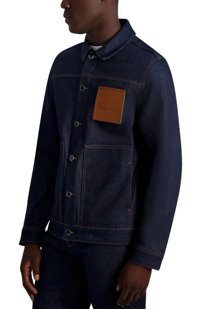 Shop Karl Lagerfeld Raw Denim Jacket In Blue