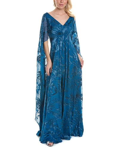 Shop Rene Ruiz Burnout Draped Cape Gown In Blue