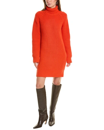 Shop Michael Kors Shaker Turtleneck Cashmere Dress In Orange