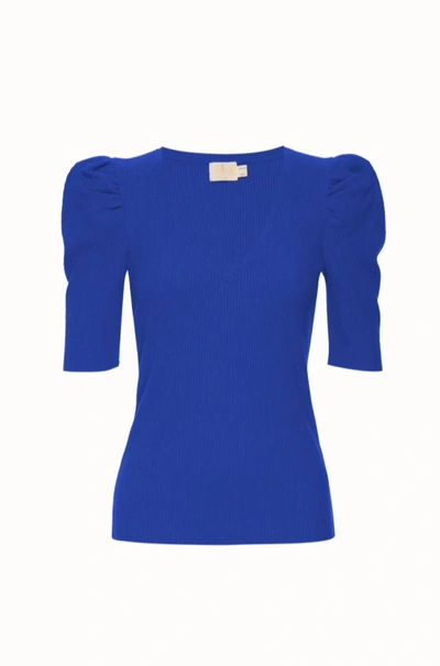 Shop Nation Ltd Women's Nancy Puff Sleeve Sweater Tee In Blue Suede In Multi