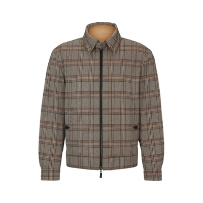 Shop Hugo Boss Water-repellent Reversible Blouson-style Jacket With Check Pattern In Beige