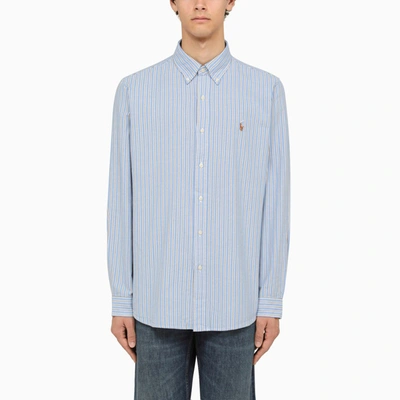 Shop Polo Ralph Lauren Blue Striped Oxford Shirt Custom-fit In Light Blue
