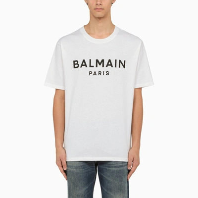 Shop Balmain White Crew-neck T-shirt With Logo