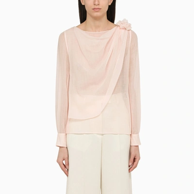 Chloé Flower-embellished Wool Blouse In Pink