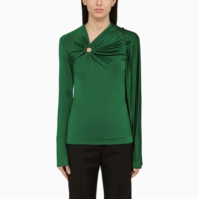 Victoria Beckham Draped Detail Asymmetric Button Sweater In Green