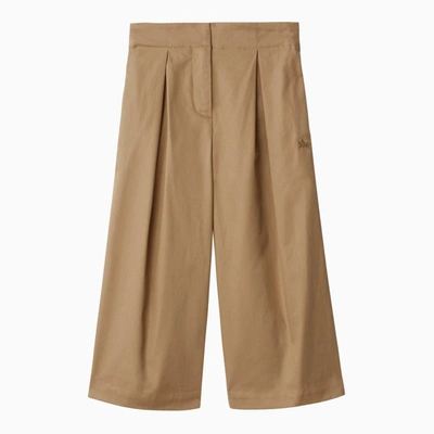 Shop Burberry Beige Cotton Trousers With Pleats