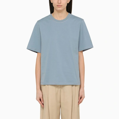 Shop By Malene Birger Large Round-neck Blue T-shirt In Organic Cotton In Light Blue