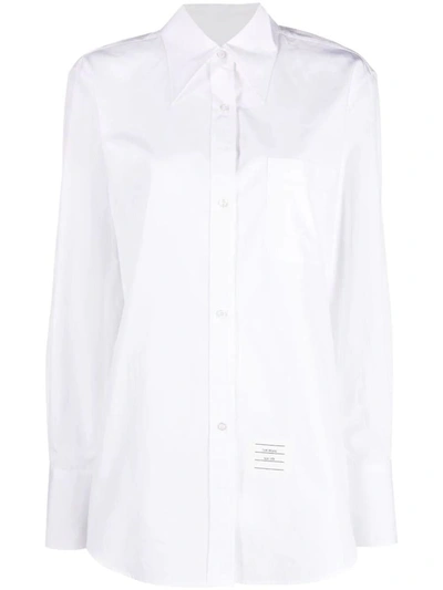 Shop Thom Browne Exaggerated Easy Fit Point Collar Shirt In Poplin Clothing In White