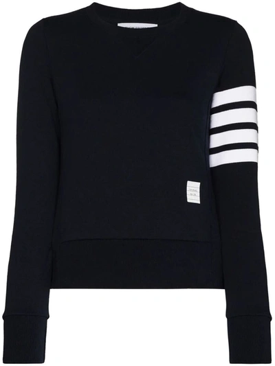 Shop Thom Browne Pullover Sweatshirt With Engineered 4 Bars In Classic Loopback Clothing In Blue