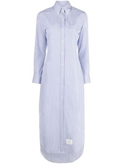 Shop Thom Browne Trouser Length Button Down Point Collar Shirtdress In Mini Stripe Poplin Clothing In Blue