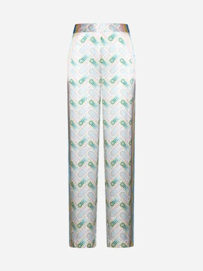 Shop Casablanca Ping Pong Silk Trousers In Multicolor