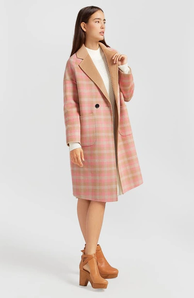 Belle & Bloom Publisher Plaid Double Breasted Wool Blend Coat In Iced Vovo