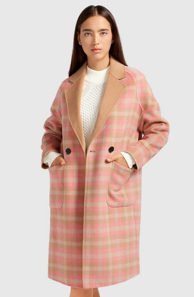 Belle & Bloom Publisher Plaid Double Breasted Wool Blend Coat In Iced Vovo