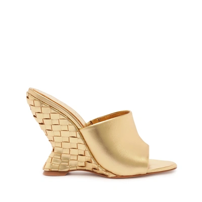 Shop Schutz Aprill Woven Leather Sandal In Gold