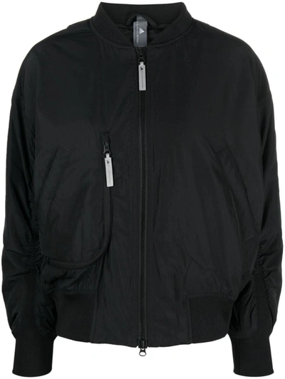 Shop Adidas By Stella Mccartney Logo Lightweight Bomber Jacket In Black